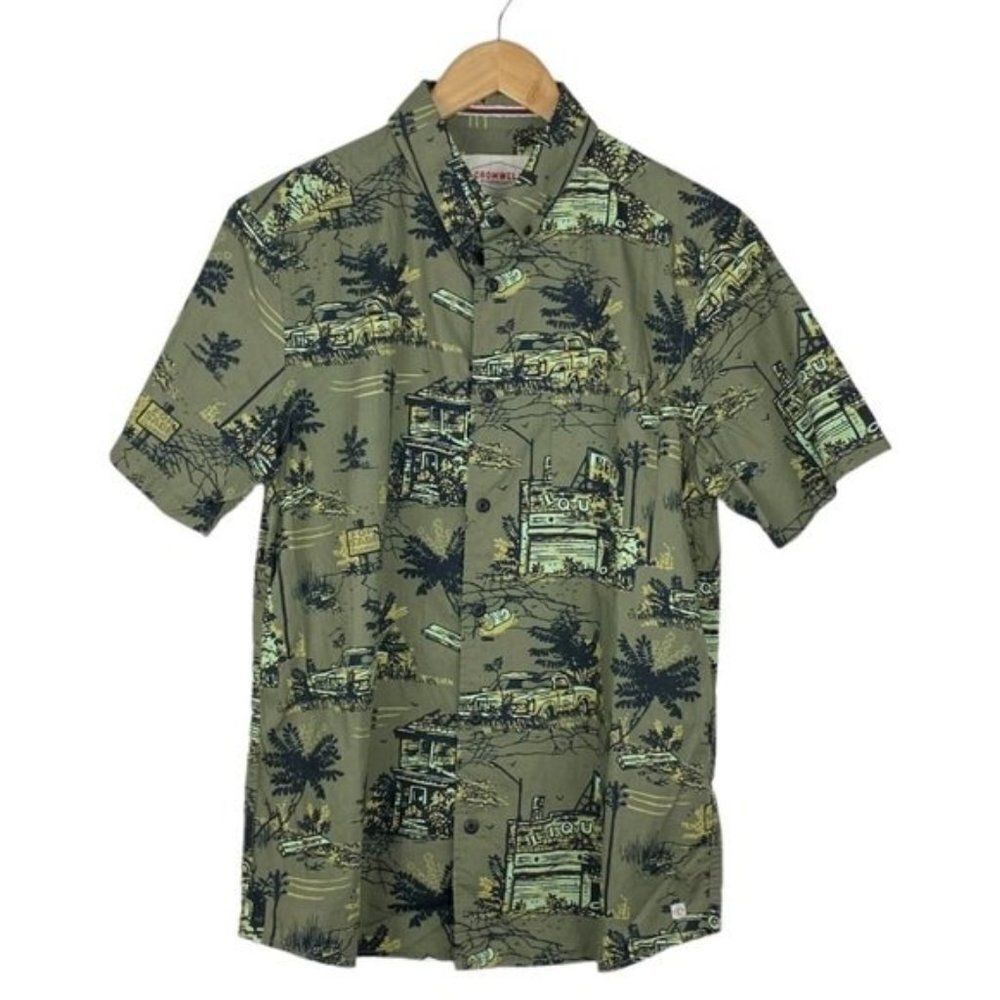 Cromwell men's Green Graphic Print Short Sleeve Button Down Shirt US M